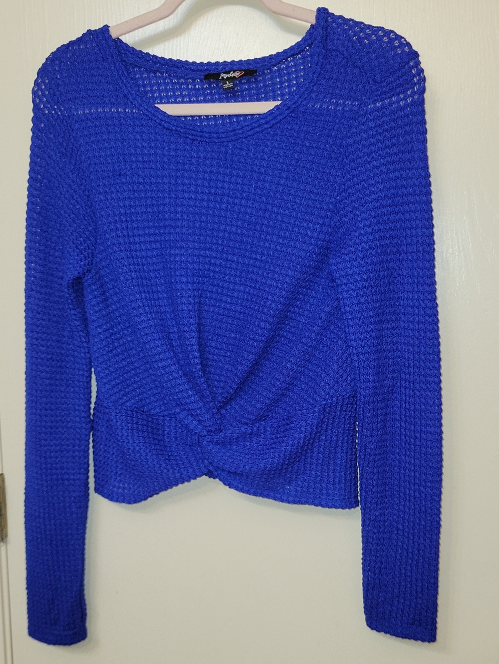 Twist-Front Knit Sweater in Cobalt Blue